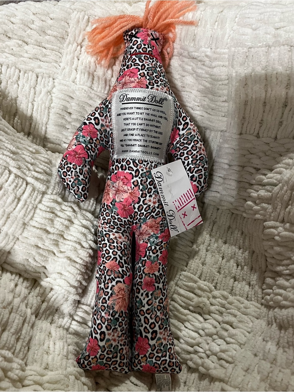 Dammit Doll Floral Leopard Accent Pillow - Pink & Orange